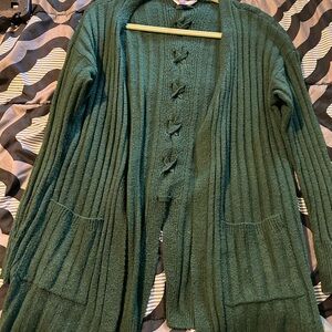 Green cardigan sweater